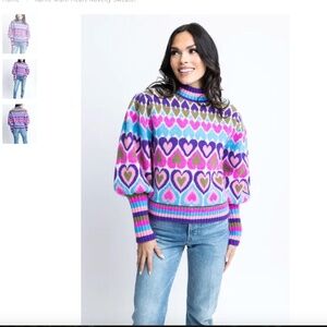 NWOT Karlie Multi-Heart Novelty Sweater, size Large